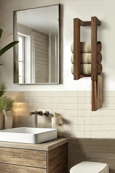 Ahşap Duvar Rafı/ Banyo Rafı/ Havluluk Ceviz ürün görseli 1