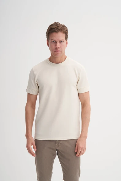 Cazador Slim Fit Erkek Premium Spor Basıc İnce Tshirt 42020 Bej ürün görseli 1