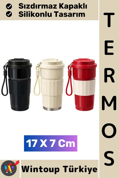 #Termos Kamp Outdoor Günlük İş Yeri Ofis Piknik Sızdırmaz Kapaklı Silikonlu Termos Bardak 17 X 7 Cm ürün görseli 1