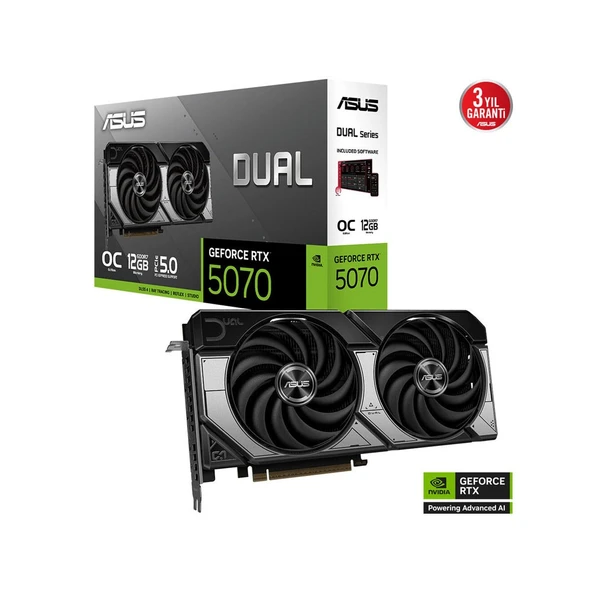 ASUS Dual GeForce RTX 5070 OC Edition 12GB GDDR7 192Bit DLSS 4 NVIDIA Ekran Kartı ürün görseli 1