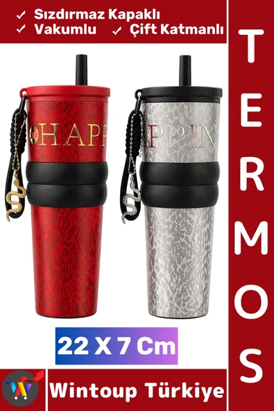#Termos Kamp Outdoor Piknik Gündelik Sızdırmaz Kapaklı Çift Katmanlı Vakumlu Termos Bardak 22 X 7 Cm ürün görseli 1