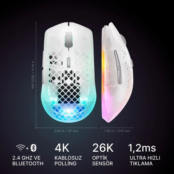 Steelseries Aerox 3 Wireless Gen 2 - Ghost 4K Kablosuz Gaming Mouse - Resim 2