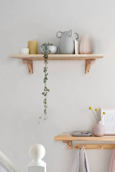 Ahşap Duvar Rafı Ayaklı, Kitaplık, Saksılık, Banyo Rafı, Mutfak Rafı, Salon Rafı ürün görseli 1