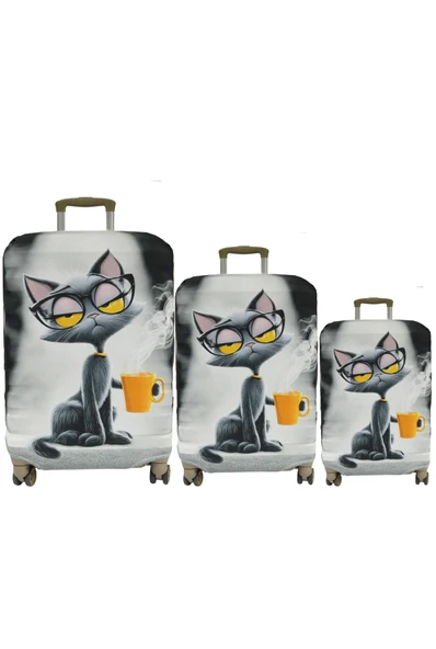 (My#161 Cool Kedi) VALİZLER İÇİN KILIF SETİ (KABİN ORTA VE BÜYÜK) ürün görseli 1