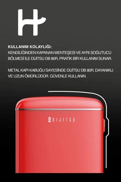 Dijitsu DB80RRE Retro Kırmızı Mini Buzdolabı - Resim 2