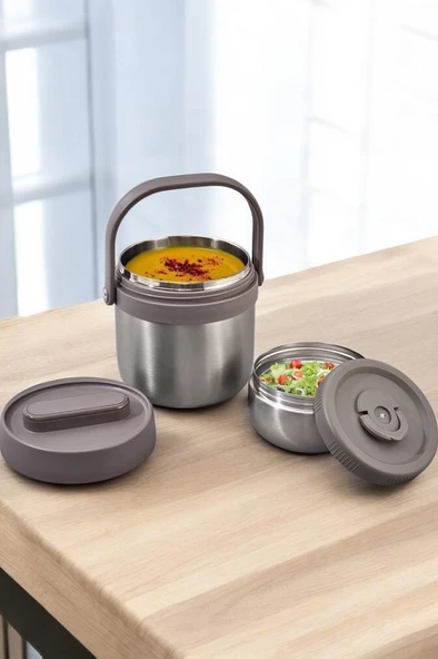 Digithome Bento Taşınabilir Paslanmaz Çelik Yemek Kabı Termosu Lunch Box Yuvarlak 1400Ml ürün görseli 1