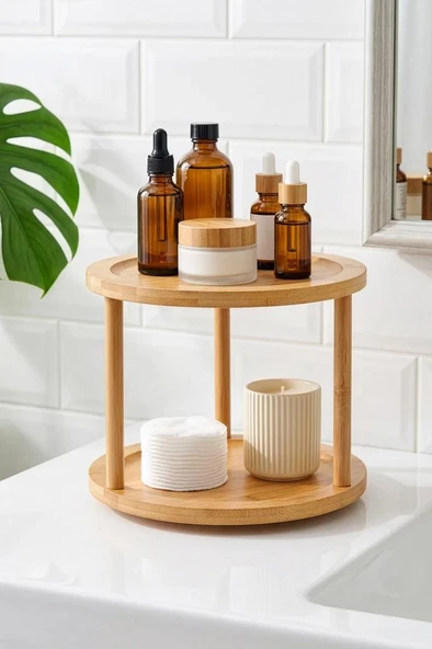 Digithome Bambu 2 Katlı 360° Döner Standlı Banyo Düzenleyici Organizer Kahverengi – A/10 C1-1-289 - HYT ürün görseli 1