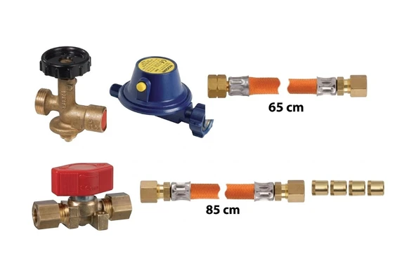 Marin Tekne Yat ve Karavan Tipi Tüpgaz LPG Bağlantı Tesisat Kiti - Regülatör (Dedantör), Emniyet Vanası ve Hortum Seti (65cm + 85cm) ürün görseli 1