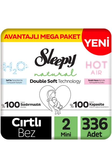Sleepy Natural Double Soft Avantajlı Mega Paket Bebek Bezi 2 Numara Mini 336 Adet ürün görseli 1