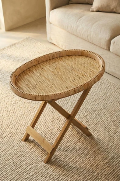 Digithome Ahşap Ayaklı Rattan Katlanabilir Sehpa – HGG-08831/4 ürün görseli 1