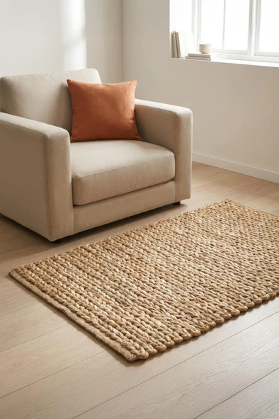 Digithome Jüt Hasır Dikdörtgen Oturma Odası Yatak Odası Natural Halı 150X100 cm ürün görseli 1