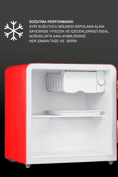 Dijitsu DB80RRE Retro Kırmızı Mini Buzdolabı - Resim 4