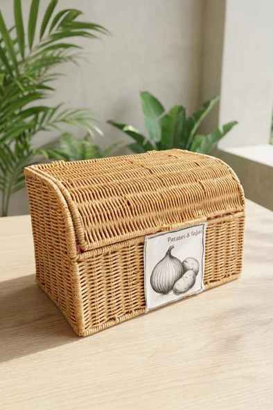 Digithome Dikdörtgen Rattan Hasır Patates Soğan Çift Bölmeli Sepet Düzenleyici Organizer -9T09 ürün görseli 1