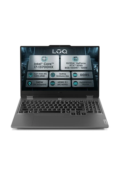 LENOVO LOQ i7-13700HX 16GB 512GB SSD 8 GB RTX5050 144Hz 15.6" FHD Fdos Gaming Laptop 83JE00WGTR ürün görseli 1