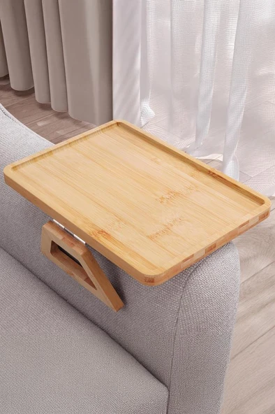 Digithome Bambu Katlanabilir Ayaklı Koltuk Kolu Keyif Servis ve Sunum Tepsisi 33 Cm Kahverengi -1430 ürün görseli 1