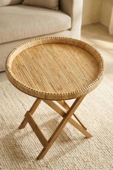 Digithome Ahşap Ayaklı Rattan Katlanabilir Sehpa – HGG-08830/4 ürün görseli 1