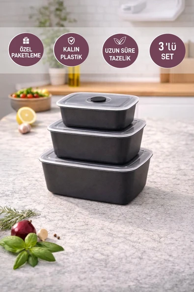 Selka Home 3'lü Vakum Kapaklı Saklama Kabı ürün görseli 1