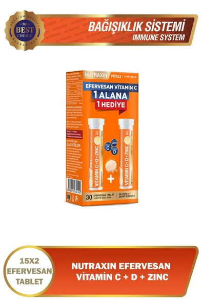 Nutraxin Efervesan Vitamin C 1 Alana 1 Hediye 15+15 Tablet- SKT: 01/2029 ürün görseli 1