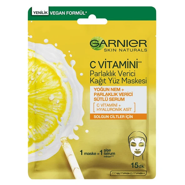 Garnier C Vitamini Parlaklık Verici Kağıt Yüz Maskesi 28 g ürün görseli 1