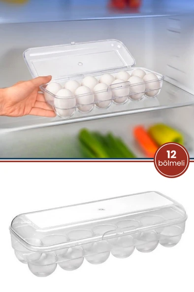 12 Bölmeli Yumurta Saklama Kabı, Buzdolabı İçi Yumurta Korumalı Kapaklı Yumurta Saklama Kutusu ürün görseli 1