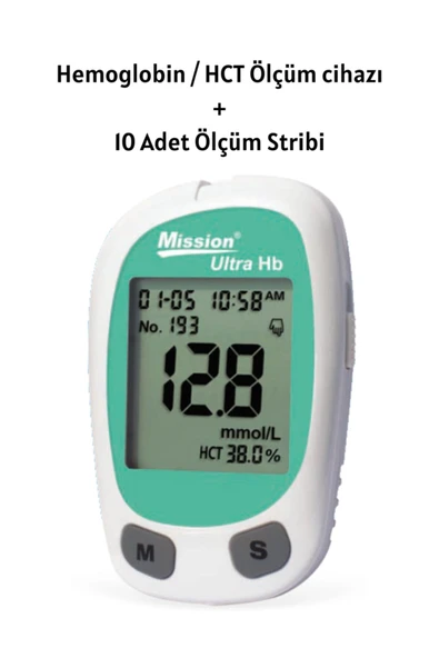 MİSSİON Ultra Hemoglobin / Hct Ölçüm Cihazı Ve 10 Test Ölçüm Stribi. ürün görseli 1