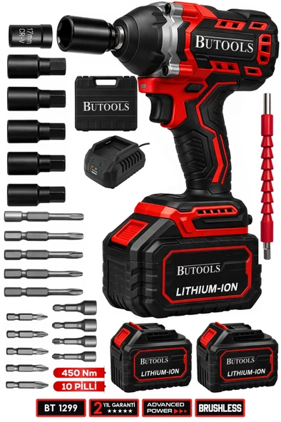 BUTOOLS 450 Nm Akülü Somun Bijon Sökme Takma Sikma Makinesi Matkap Vidalama Kömürsüz Motor ürün görseli 1