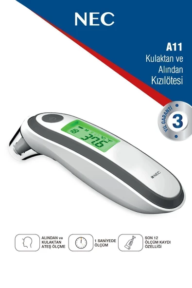 NEC A11 Geniş Ekranlı Kulaktan Ve Alından Dijital Temassız Ateş Ölçer ürün görseli 1