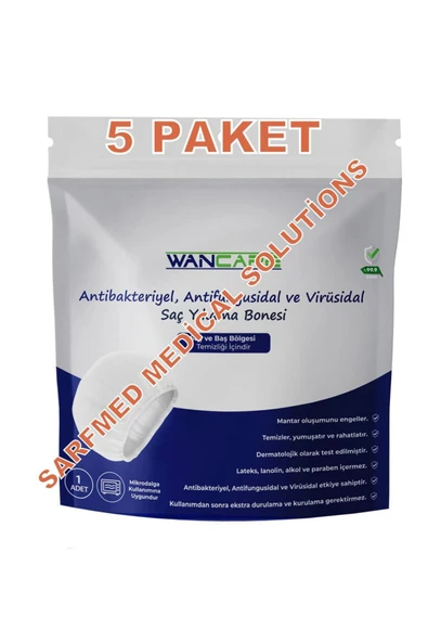 WANCARE Kremli, Durulama Gerektirmeyen, Hasta Saç Yıkama Bonesi (5 Paket) ürün görseli 1