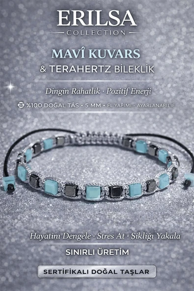 Sertifikalı Mavi Kuvars Bileklik - 5 mm Küp Kesim Terahertz Doğal Taş Minimal Ayarlanabilir ürün görseli 1