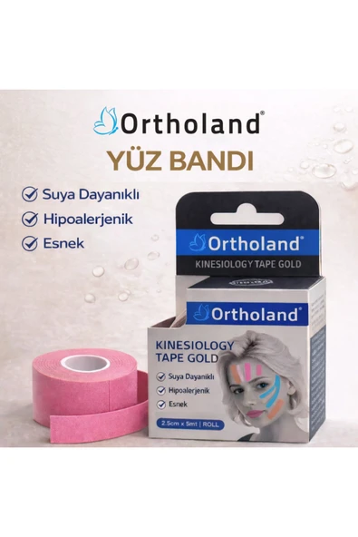 ORTHOLAND Yüz Bandı Kinesiyoloji Tape 2,5 cm x 5 mt Cilt Dostu Yüz toparlama bandı Yüz yoga bandı ürün görseli 1