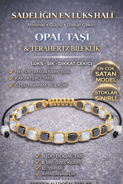 Sertifikalı Opal Taşı Bileklik - 5 mm Küp Kesim Terahertz Doğal Taş Ayarlanabilir Lüks Minimal ürün görseli 1
