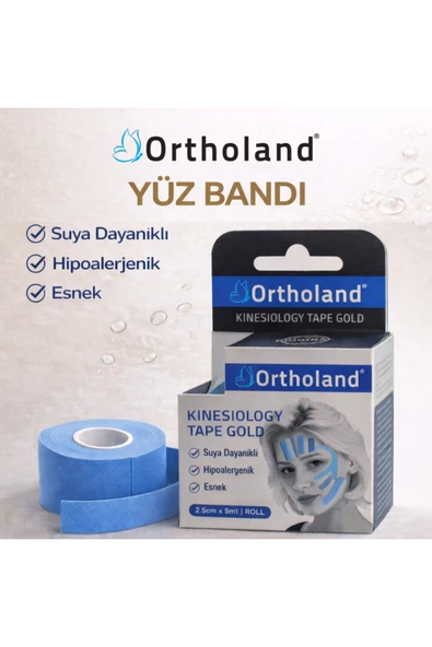ORTHOLAND Yüz Bandı Kinesiyoloji Tape 2,5 cm x 5 mt Cilt Dostu Yüz toparlama bandı Yüz yoga bandı ürün görseli 1