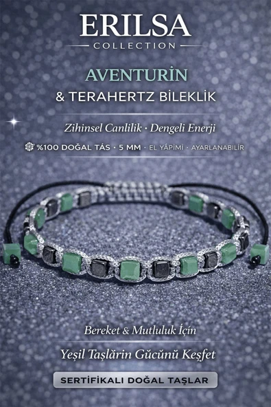 Sertifikalı Aventurin Taşı Bileklik - 5 mm Küp Kesim Terahertz Doğal Taş Ayarlanabilir Unisex ürün görseli 1