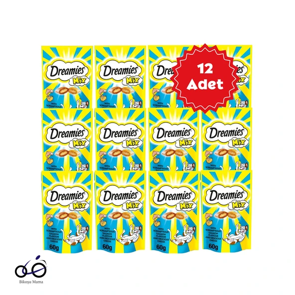 Dreamies Mix İç Dolgulu Somonlu ve Peynirli Kedi Ödül Bisküvisi 12x60gr ürün görseli 1
