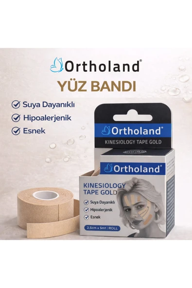 ORTHOLAND Yüz Bandı Kinesiyoloji Tape 2,5 cm x 5 mt Cilt Dostu Yüz toparlama bandı Yüz yoga bandı ürün görseli 1