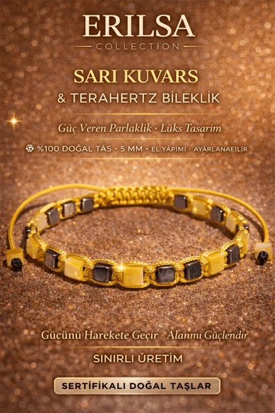 Sertifikalı Sarı Kuvars Taşı Bileklik - 5 mm Küp Kesim Terahertz Doğal Taş Ayarlanabilir ürün görseli 1