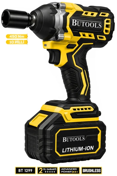 BUTOOLS 450 Nm Akülü Somun Bijon Sökme Takma Sikma Makinesi Matkap Vidalama Kömürsüz Motor ürün görseli 1