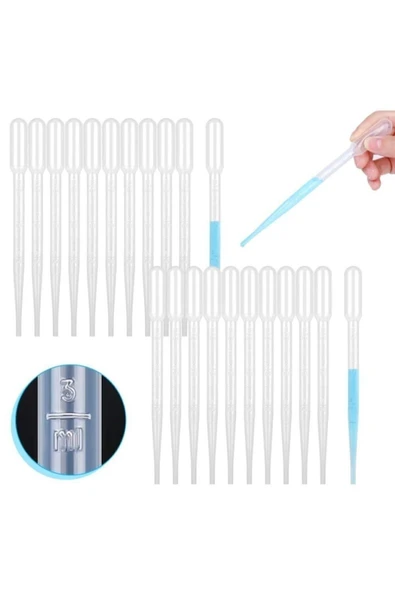 OKULSTORE 50 Adet 3ml Plastik Pastör Pipeti Alkano Taksimatlı Likit Pipeti Damlalık ürün görseli 1