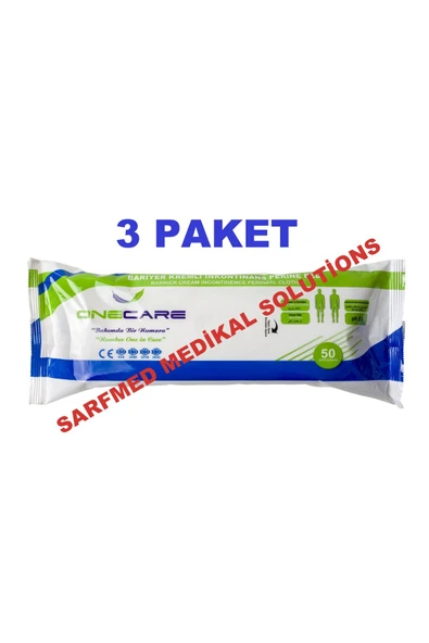 ONECARE Bariyer Kremli İnkontinans Perine Pedi - Alkolsüz Hasta Temizleme Havlusu/Mendili 50'li 3 PAKET ürün görseli 1
