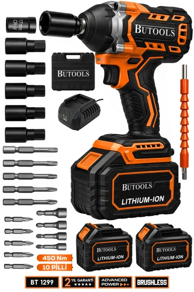 BUTOOLS 450 Nm Akülü Somun Bijon Sökme Takma Sikma Makinesi Matkap Vidalama Kömürsüz Motor ürün görseli 1