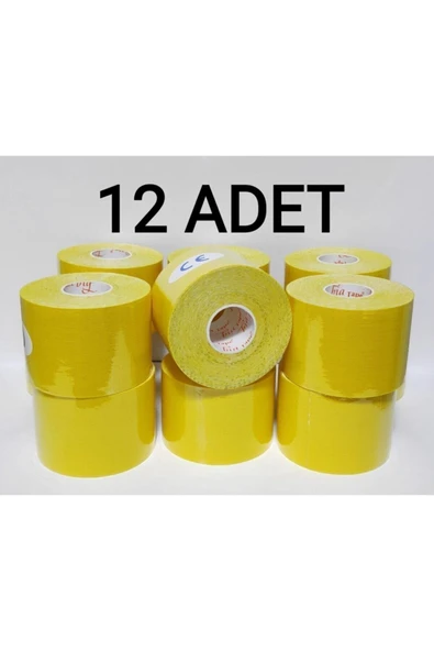 BİATAPE Bia Tape Kinesio 5 Cm X 5 M - Sarı Rengi Sporcu Ağrı Bandı 12'li (pakette 12 Adet) ürün görseli 1