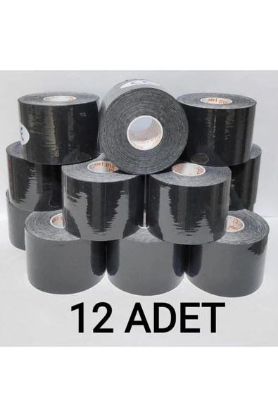 BİATAPE - Siyah Rengi Sporcu Ağrı Bandı 12'li (pakette 12 Adet) Bia Tape Kinesio 5 cm X 5m ürün görseli 1