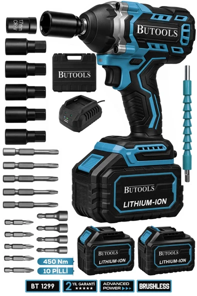 BUTOOLS 450 Nm Akülü Somun Bijon Sökme Takma Sikma Makinesi Matkap Vidalama Kömürsüz Motor ürün görseli 1