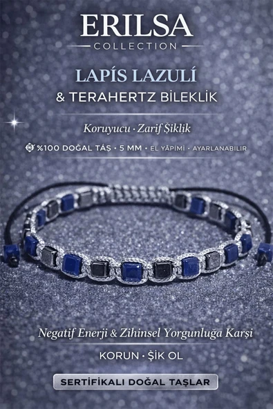 Sertifikalı Lapis Lazuli Taşı Bileklik - 5 mm Küp Kesim Terahertz Doğal Taş Ayarlanabilir ürün görseli 1