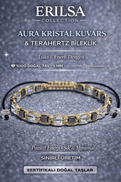 Sertifikalı Aura Kristal Kuvars Bileklik - 5 mm Küp Kesim Terahertz Doğal Taş Ayarlanabilir Minimal ürün görseli 1
