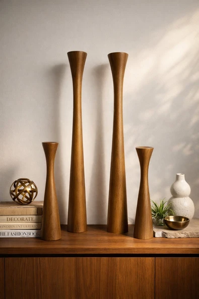 GARDEN ART HOME Vela Ahşap Mumluk Seti Uzun Kahverengi ürün görseli 1