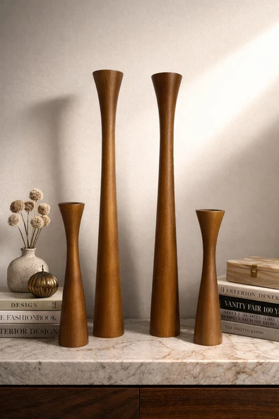 GARDEN ART HOME Vela Ahşap Mumluk Seti Kısa Kahverengi ürün görseli 1