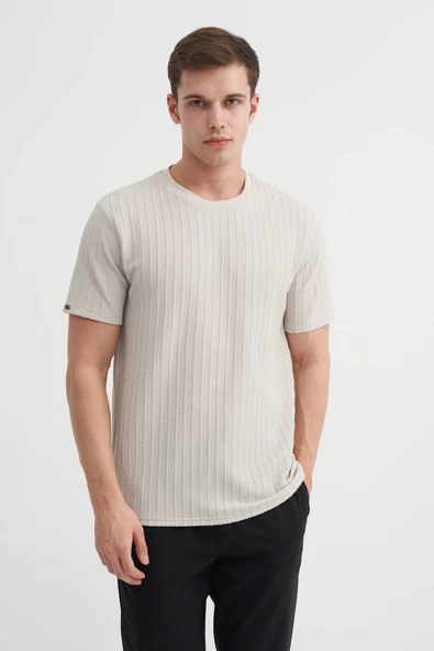 Cazador Erkek Bisiklet Yaka Örme Desen T shirt 40510 A.Gri ürün görseli 1