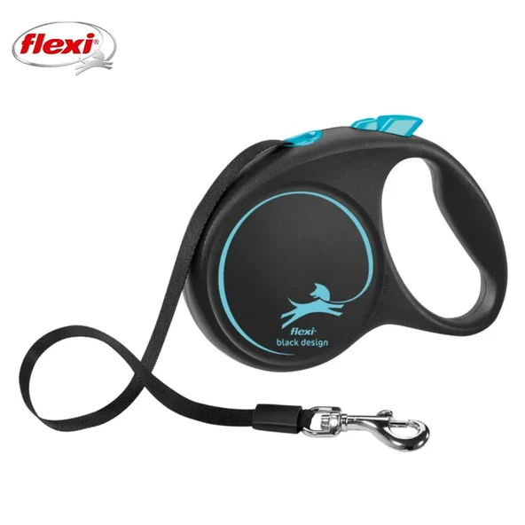 Flexi Black Design Otomatik Şeritli Köpek Gezdirme Kayışı 5Mt (M) Mavi ürün görseli 1