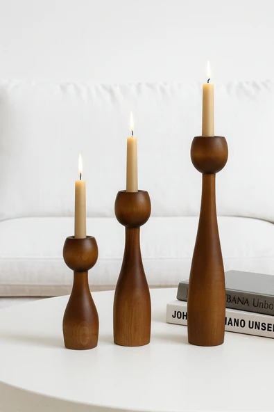GARDEN ART HOME Nodo Ahşap Mumluk Seti Kahverengi ürün görseli 1